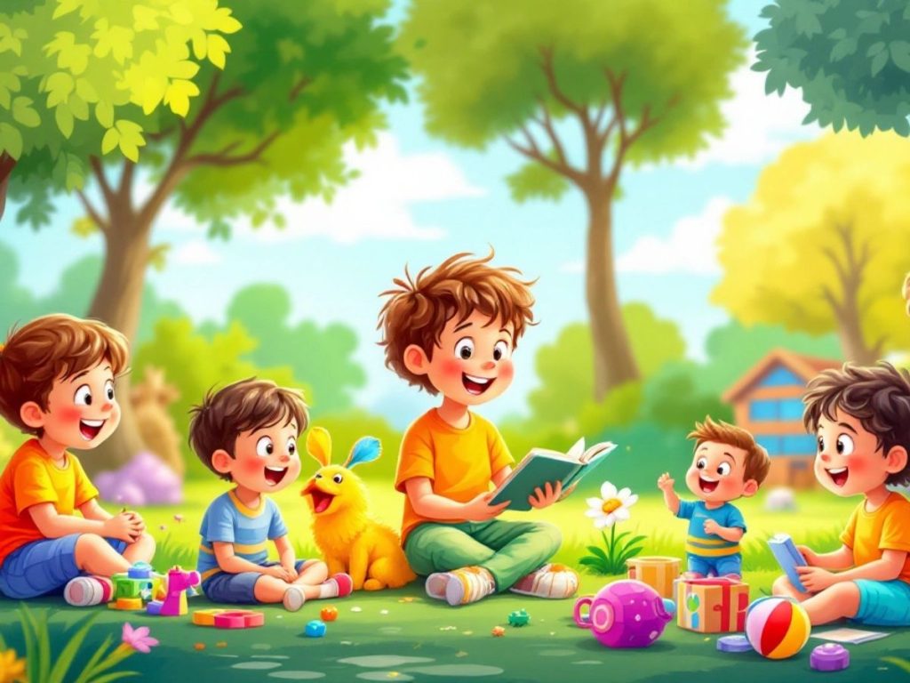 Copii jucându-se și explorând natura cu bucurie.