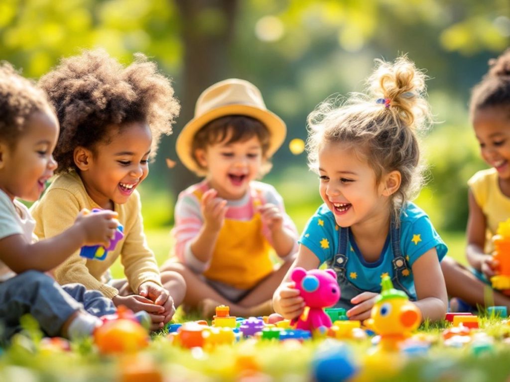 Copii jucându-se creativ în aer liber.