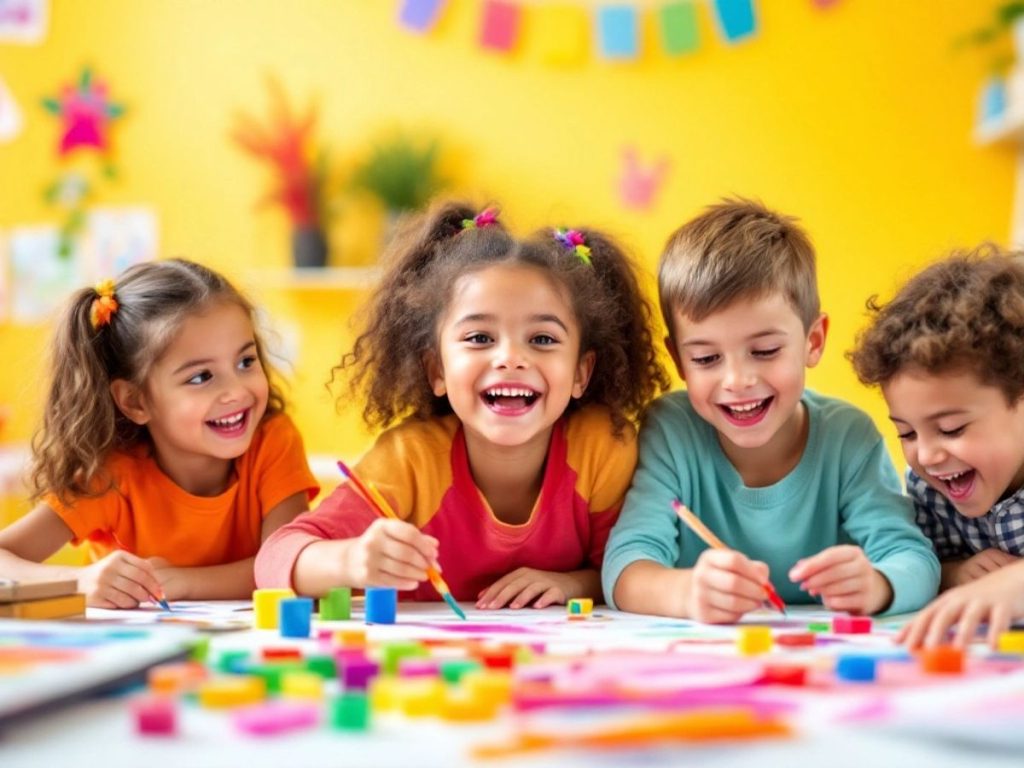 Copii creativi la activități artistice distractive.