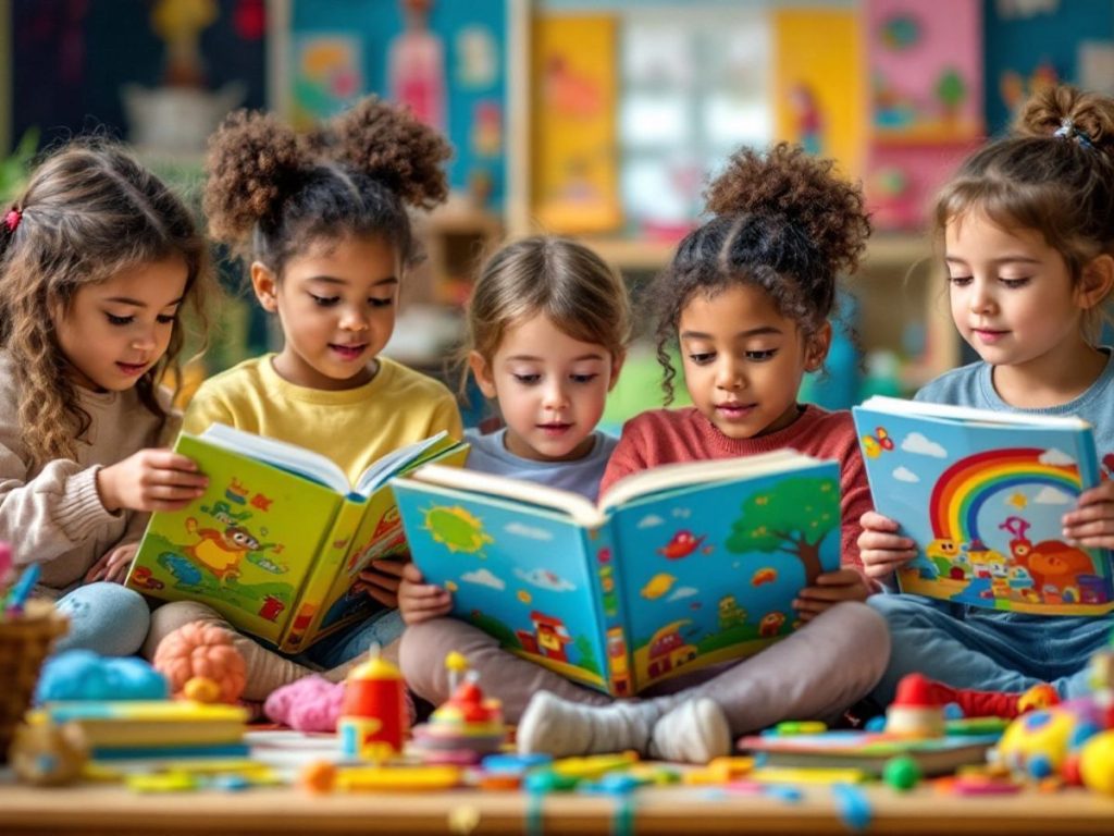 Cărți colorate pentru copii, stimulează imaginația și curiozitatea.