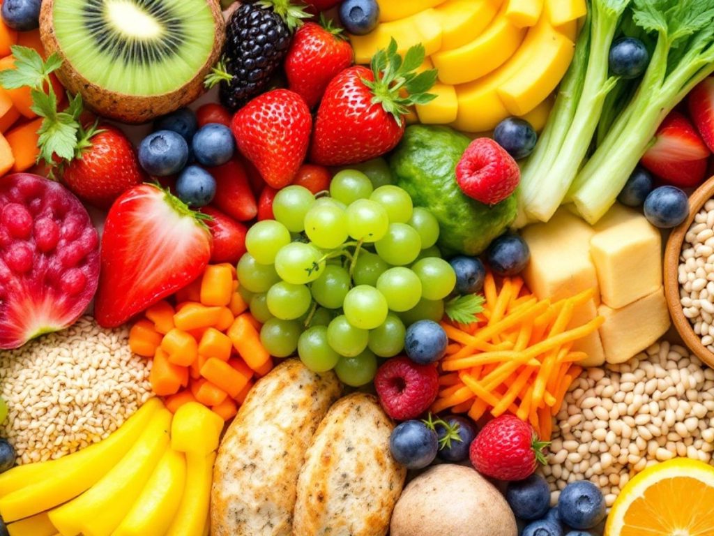 Plată colorată cu alimente sănătoase pentru copii.