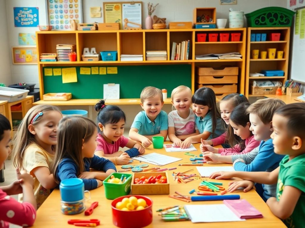 Copii care învață împreună într-o clasă creativă.