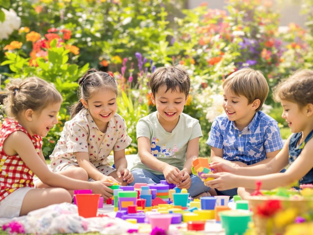 Copii jucându-se împreună, exprimând bucurie și empatie.