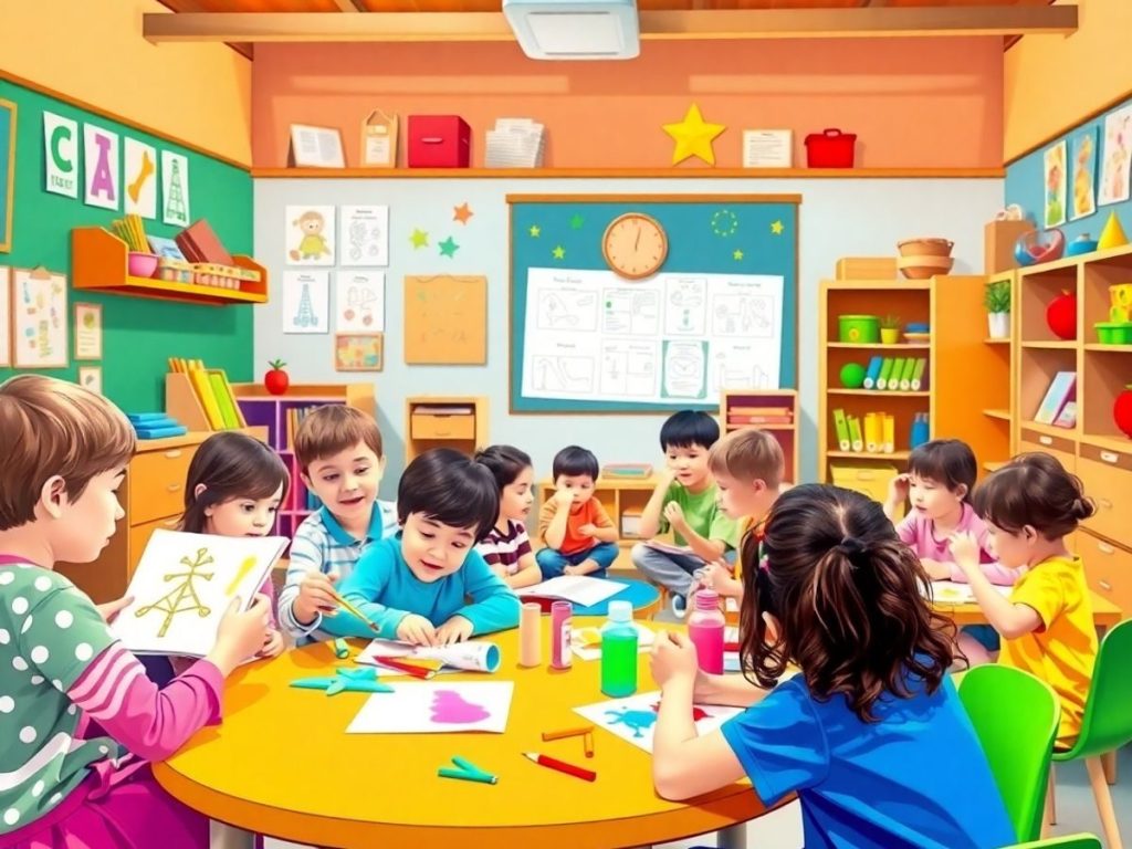 Copii implicați în activități educative diverse.