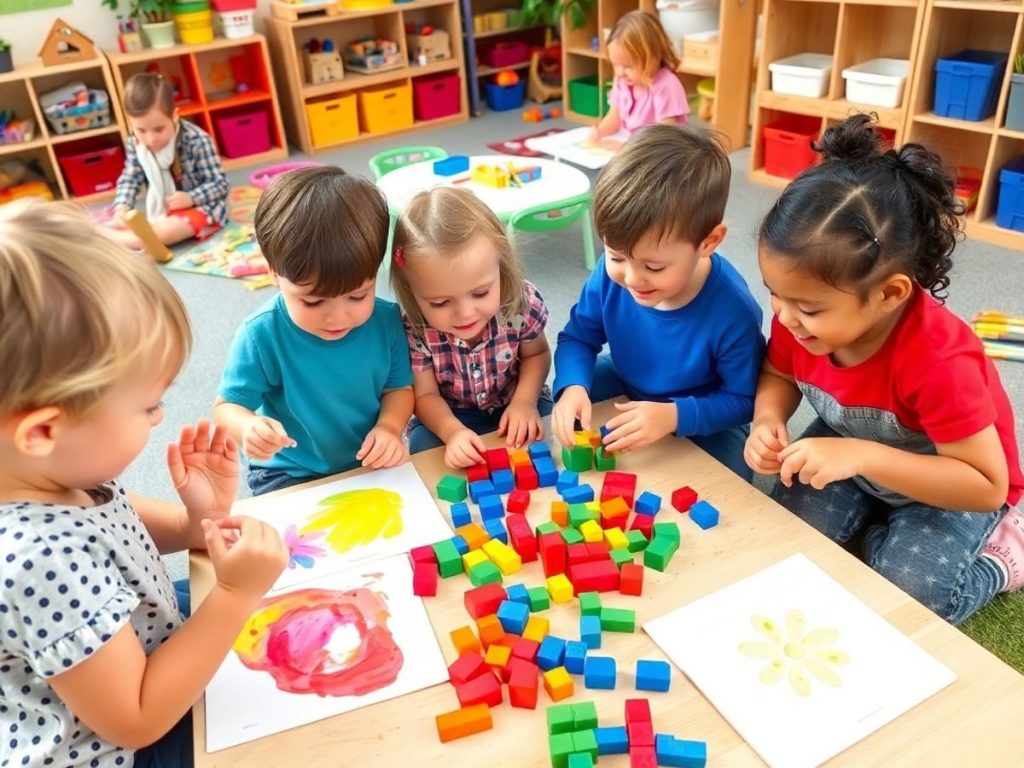 Preșcolari se joacă și învață împreună, activități distractive.
