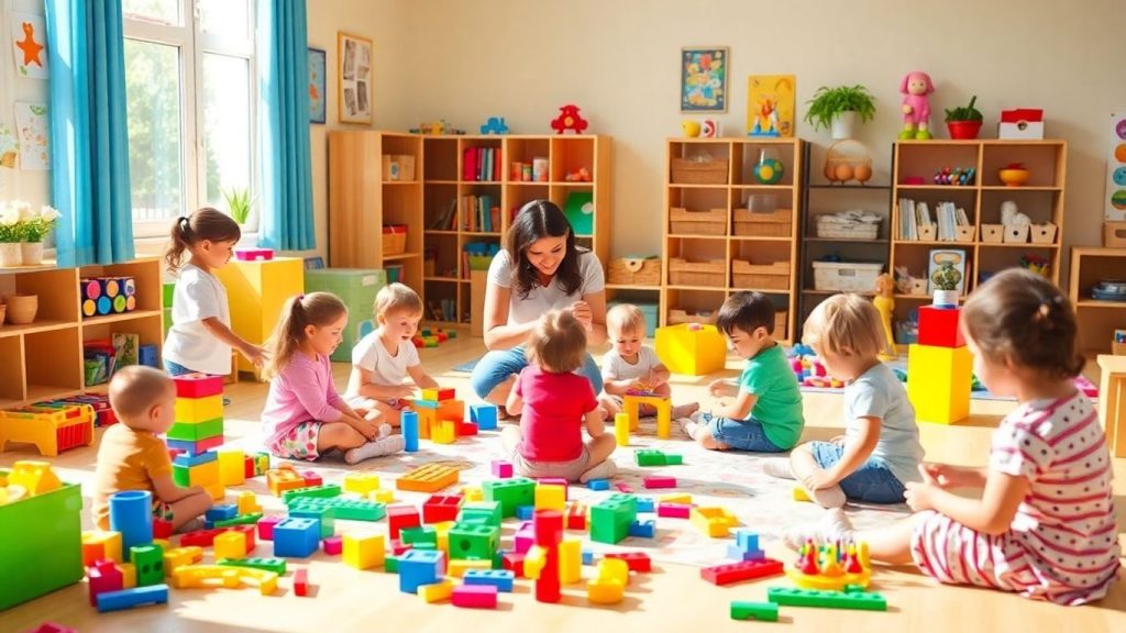 Copii se joacă și învață în cameră.